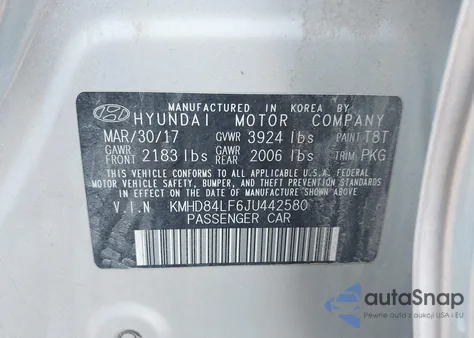 2018 Hyundai Elantra Sel z USA, uszkodzony, nr VIN KMHD84LF6JU442580